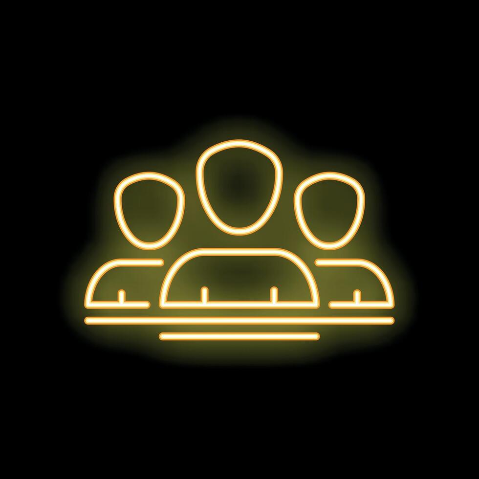 Neon icon of three business people standing together forming a team vector