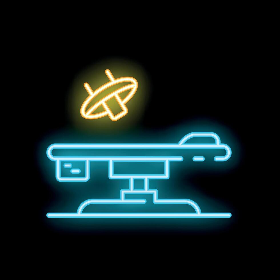 Neon style icon representing surgical lamp shining above operating table vector