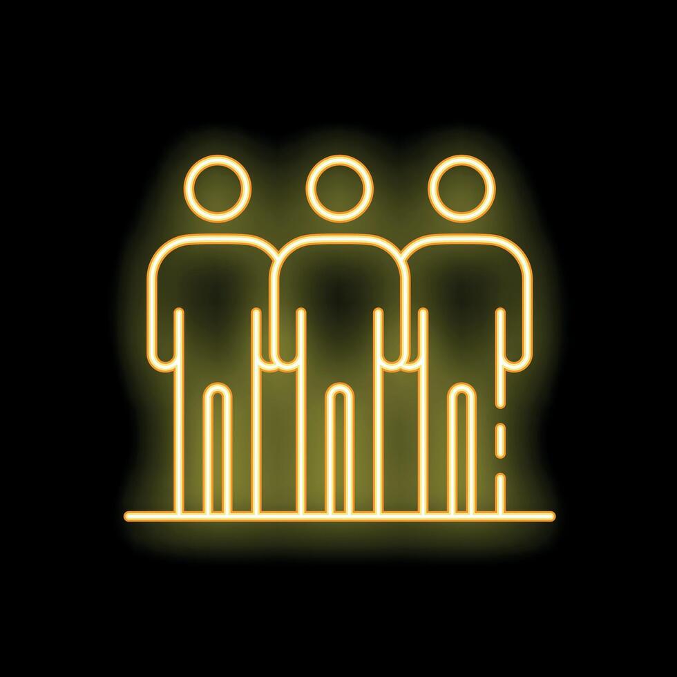 Three people standing together neon sign icon on black background vector