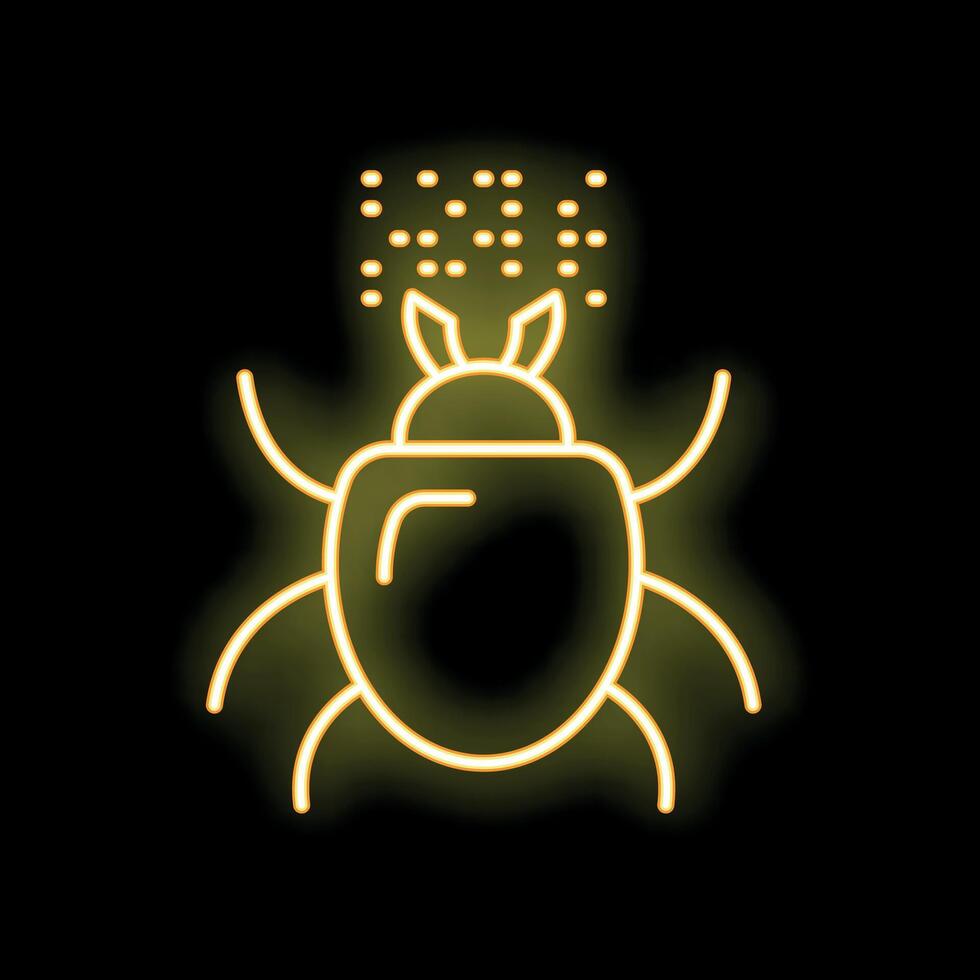 Yellow neon icon of a bug crawling leaving a digital trail vector
