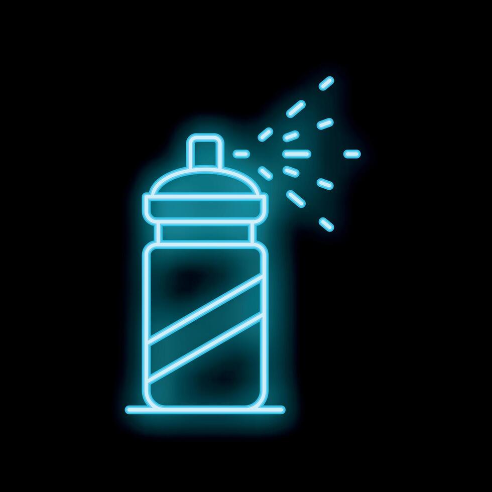 Blue neon spray paint can glowing on black background vector
