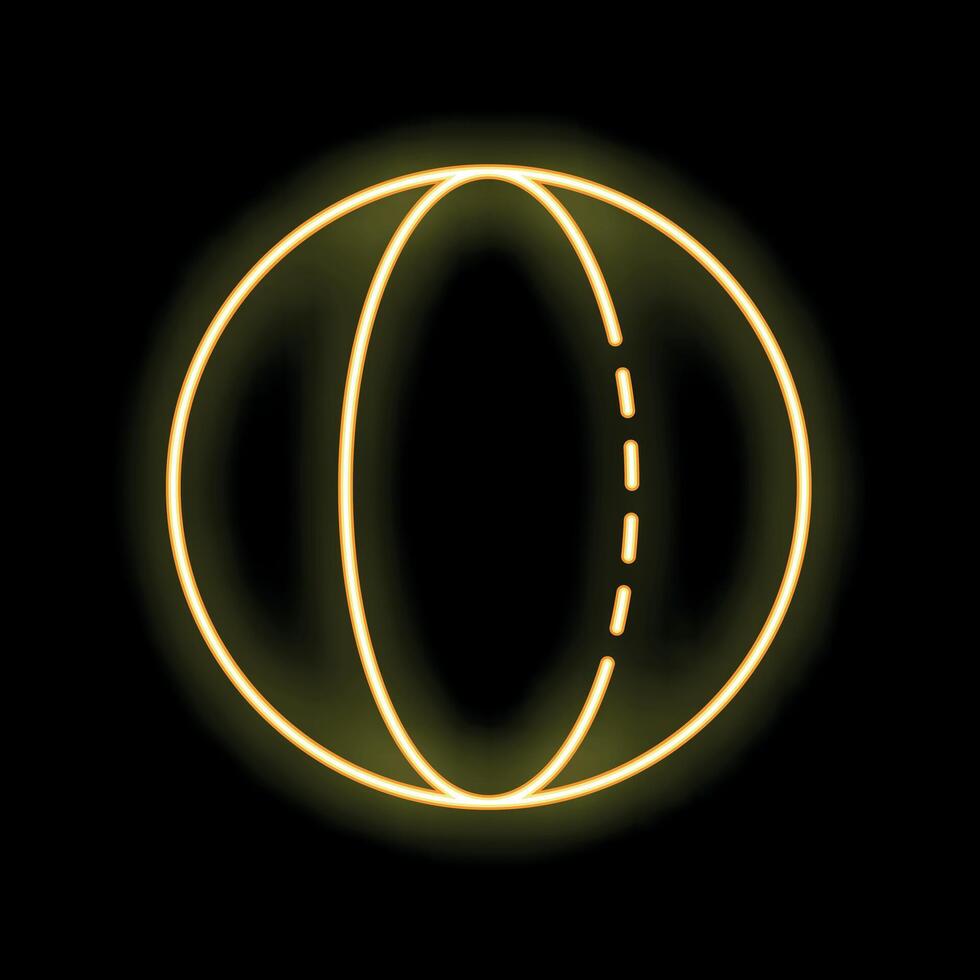 Neon yellow glowing beach ball icon on black background vector