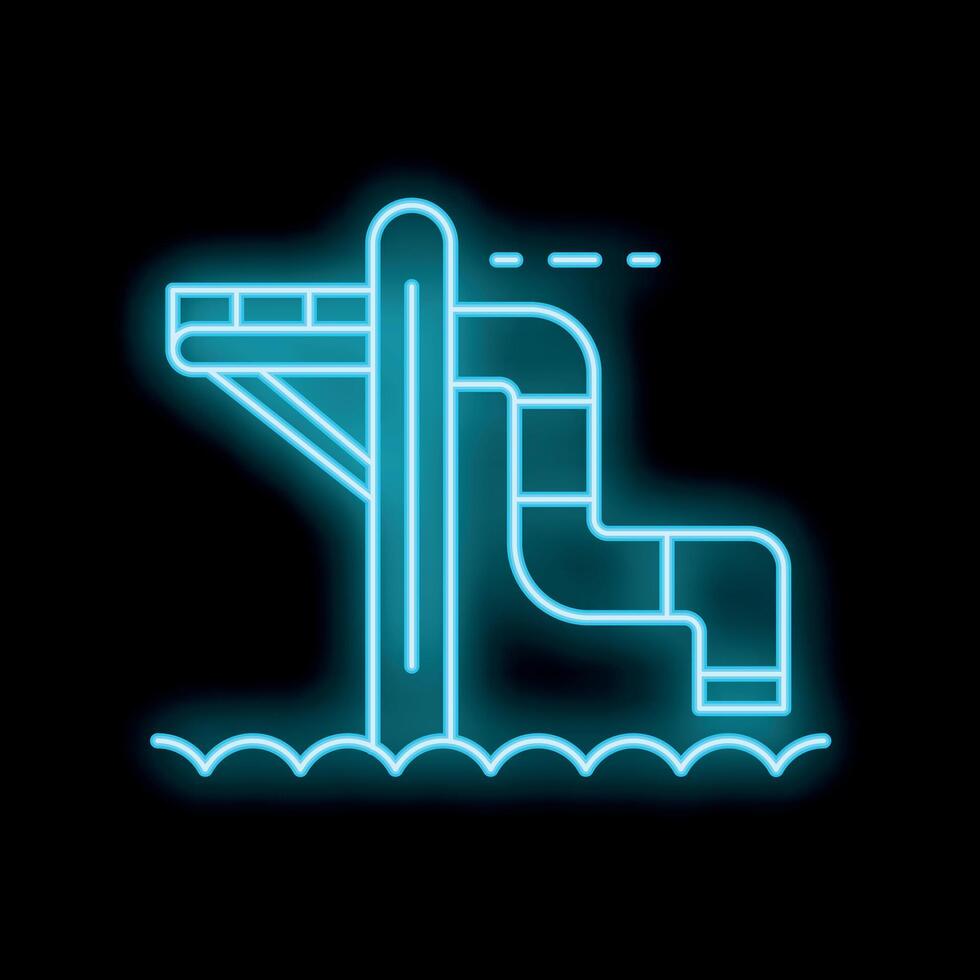 Neon icon of waterpark waterslide plunging into pool on black background vector
