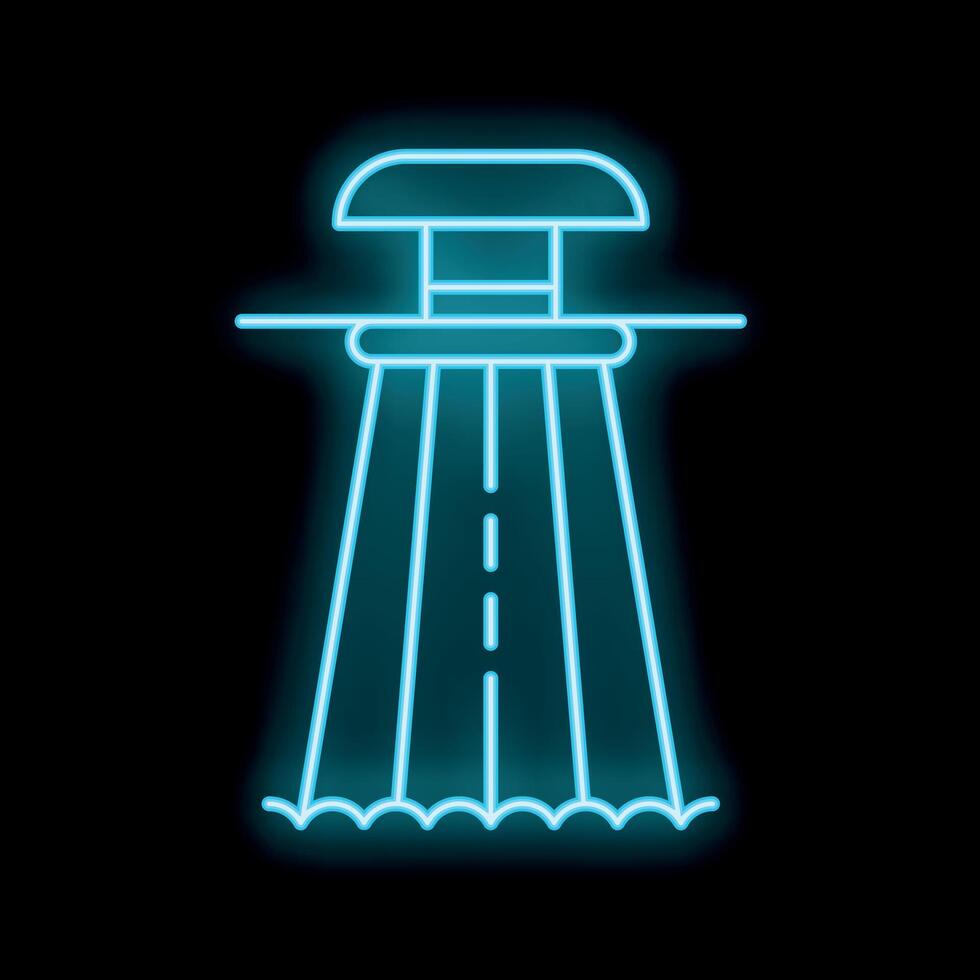 Glowing neon sign of a road going underwater in blue and black background vector