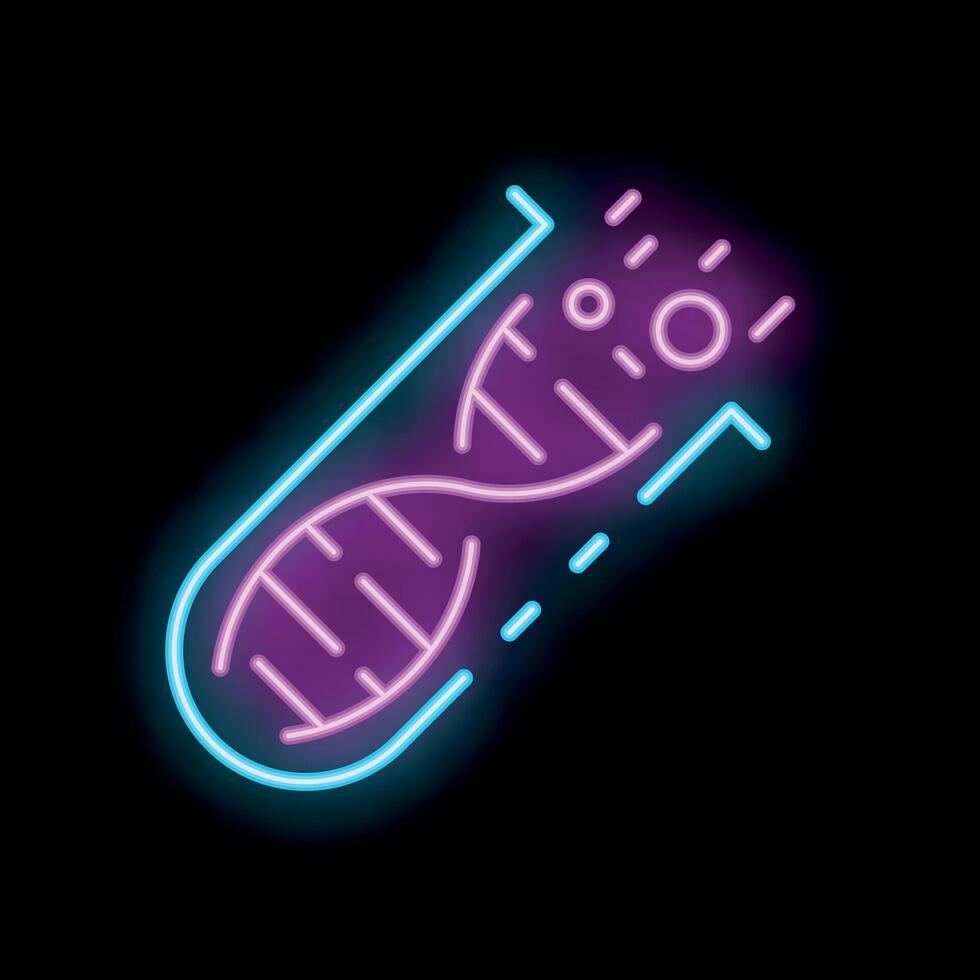 Neon icon of dna structure being altered in test tube vector