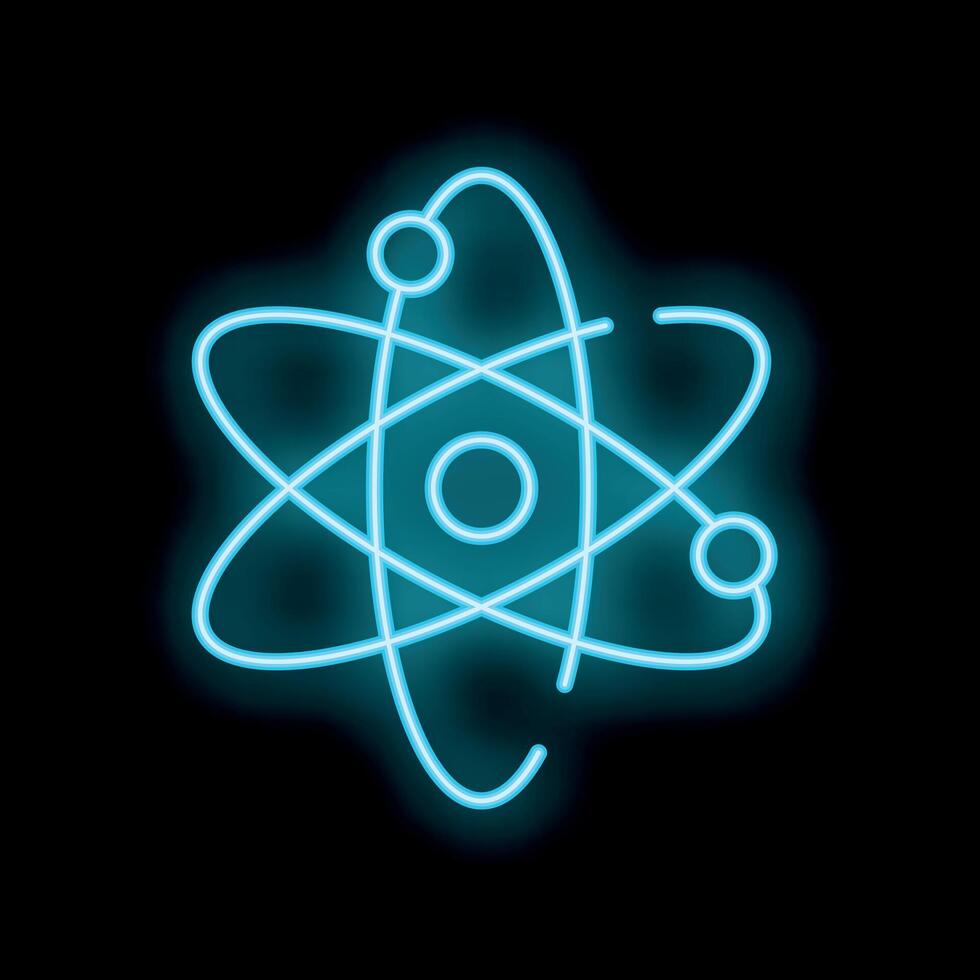 Neon atom symbol glowing on black background vector