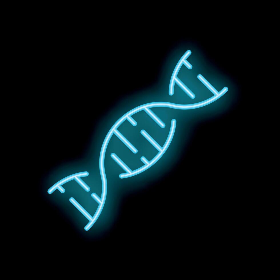 Glowing neon dna double helix on black background vector