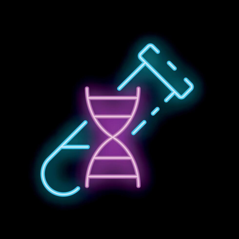 Neon icon of laboratory test tube and dna structure representing genetic research vector