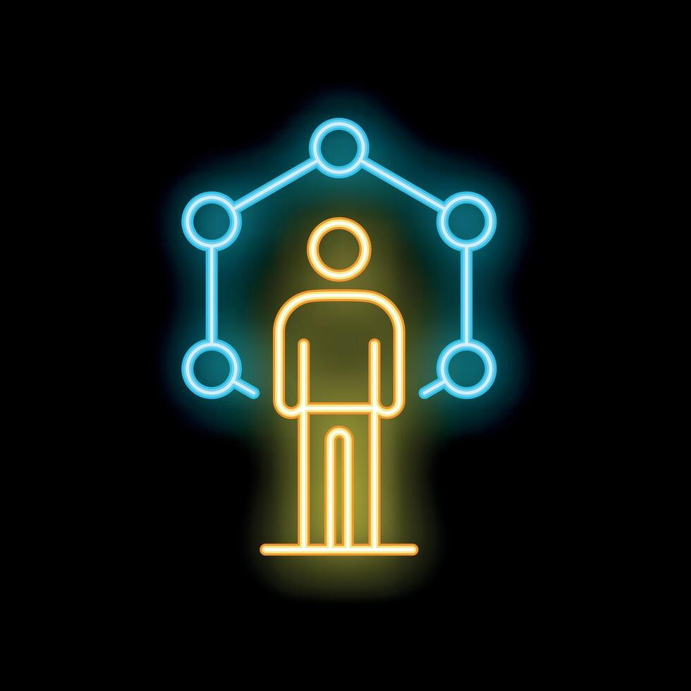 Neon icon of a businessman standing under network connections vector