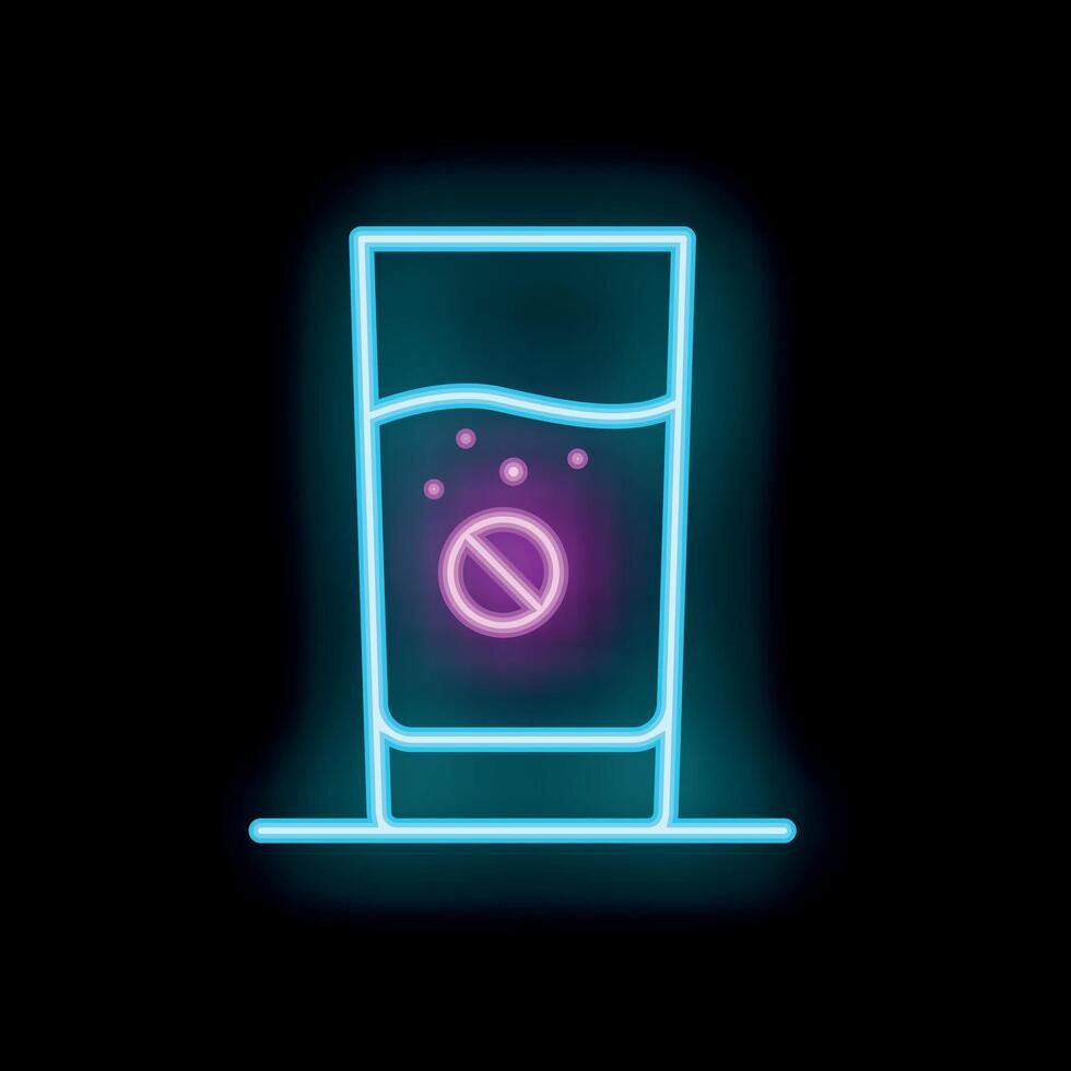 Neon sign of dissolving pill in glass of water vector