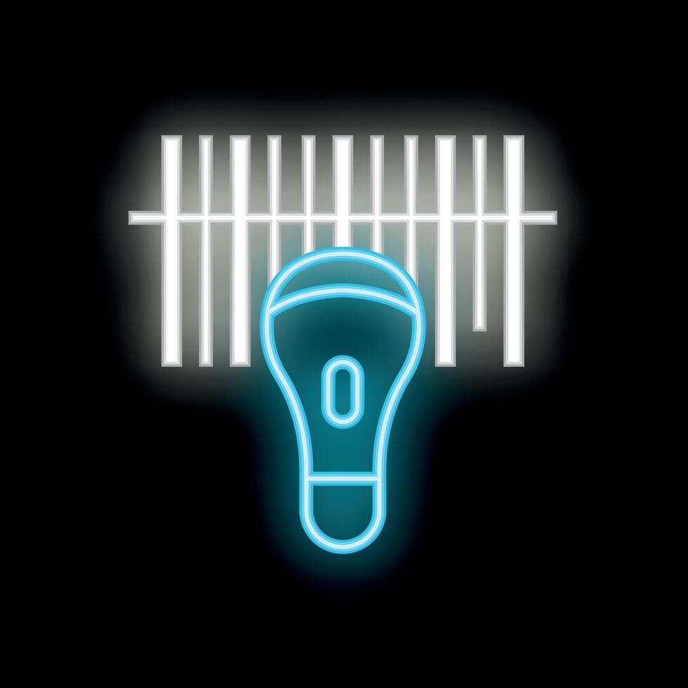 Neon icon of a barcode scanner scanning a barcode vector