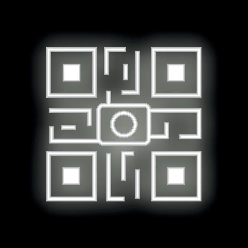 Neon qr code glowing on black background vector