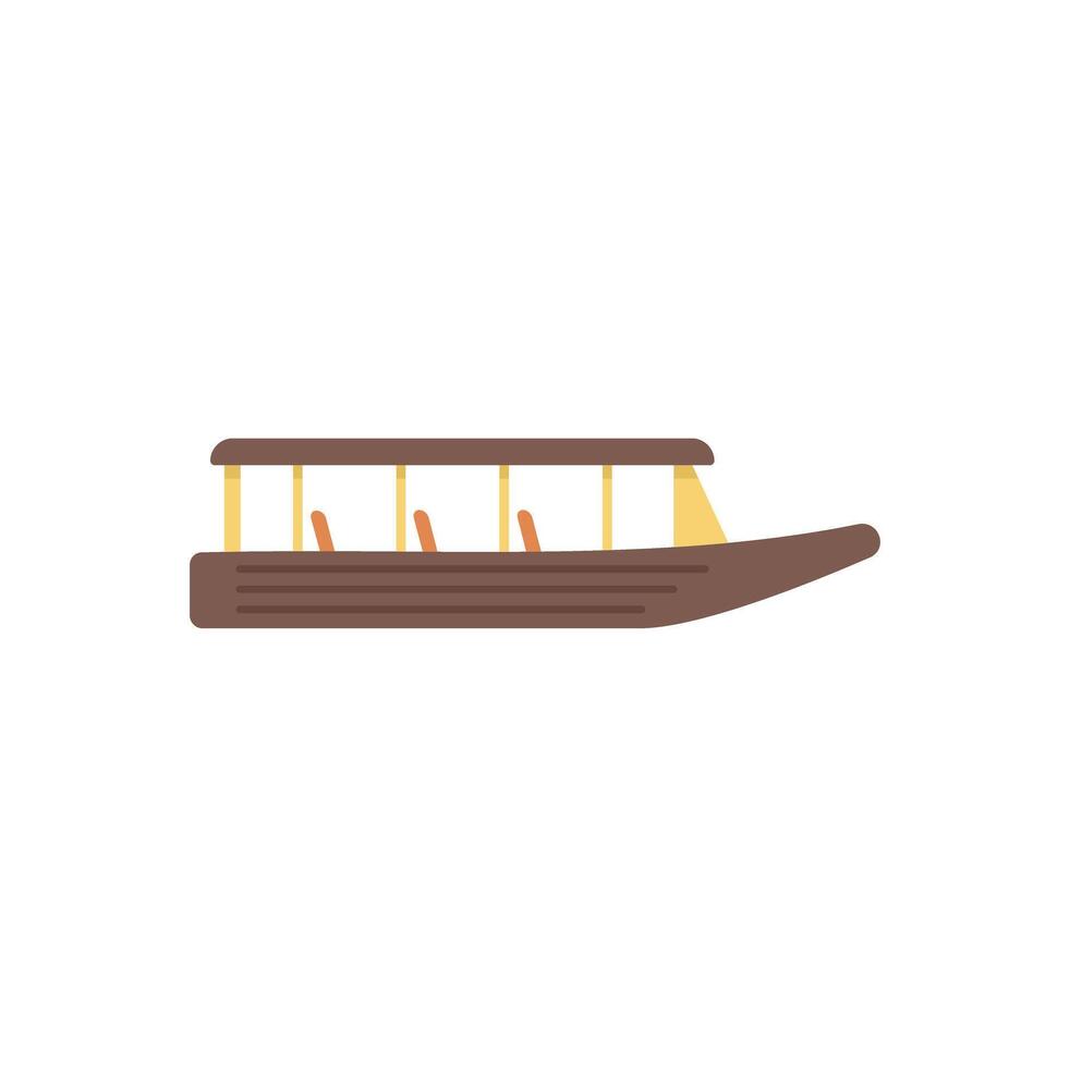 Wooden tourist boat with canopy sailing on water surface vector