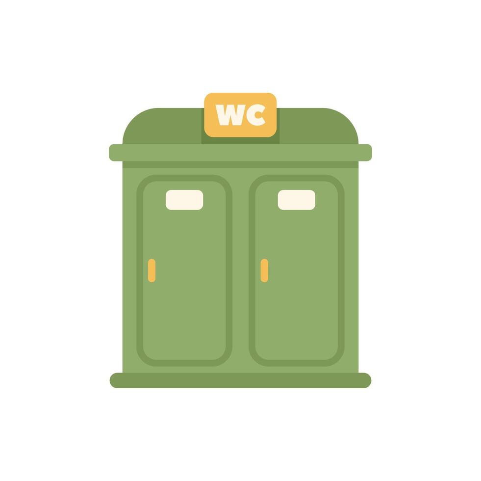 Green portable toilet cabin with two doors sign wc showing public restroom vector