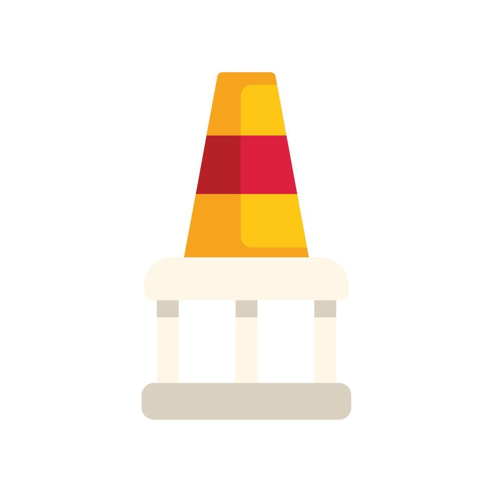 Traffic cone standing on round podium with legs icon vector