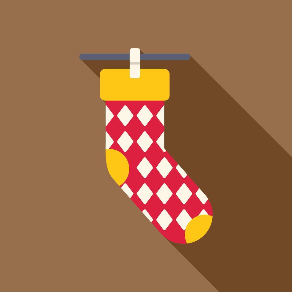 Christmas stocking hanging with clothespin on brown background vector