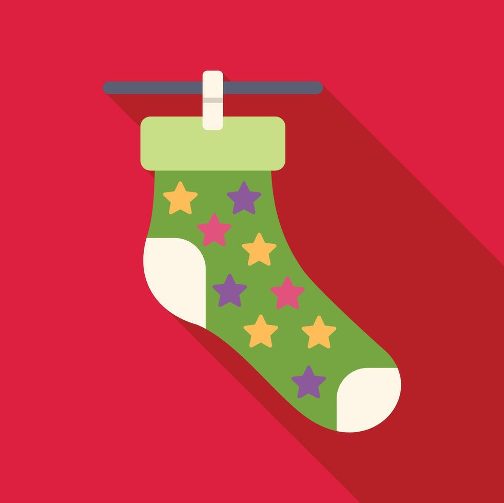 Christmas stocking hanging and drying with colorful stars pattern on red background vector