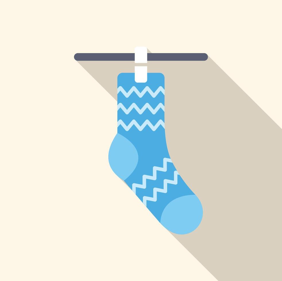 Blue sock hanging on clothesline with clothespin, drying laundry vector
