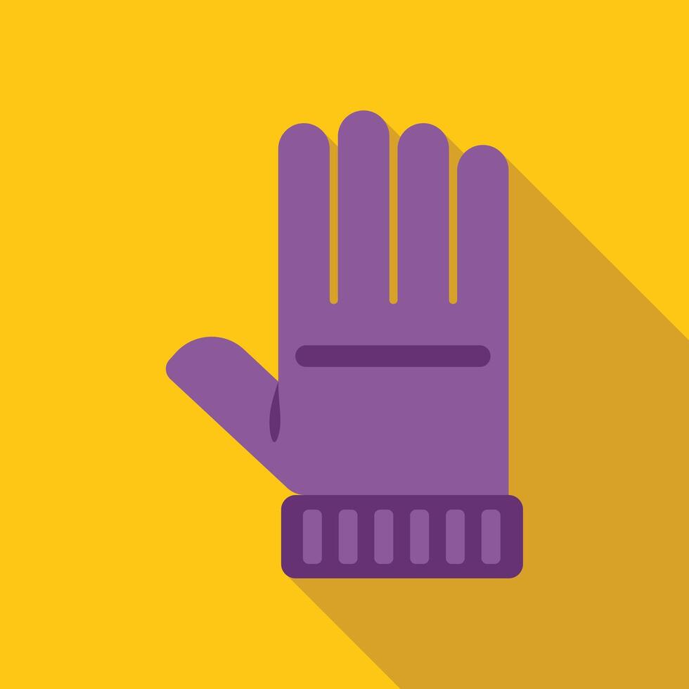 Purple glove showing open hand gesture on yellow background vector