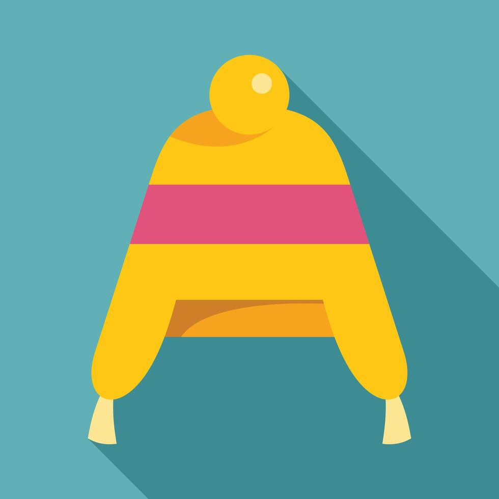 Yellow winter hat with ear flaps and pompom protecting from cold weather vector