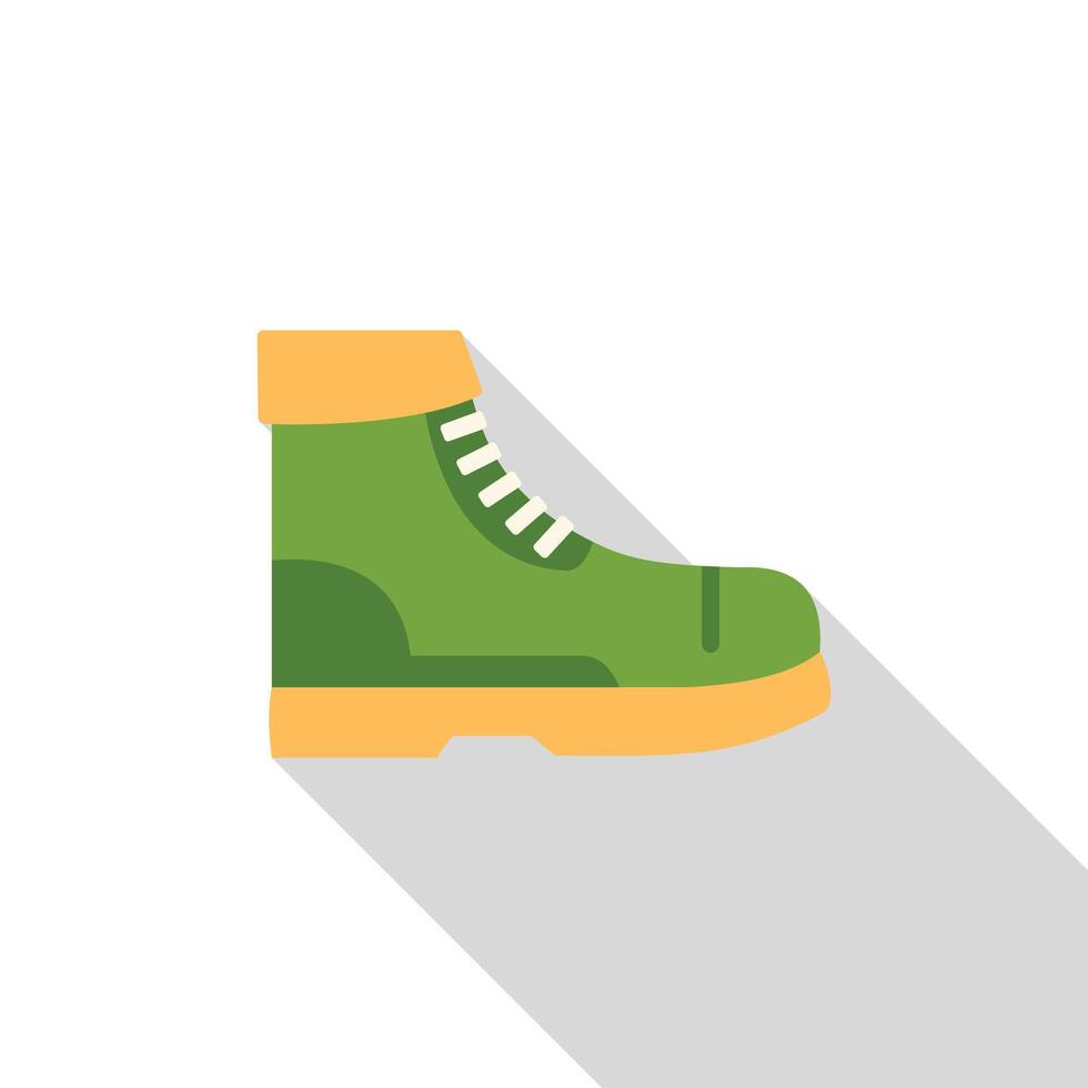 Green hiking boot with long shadow, perfect for outdoor adventures vector