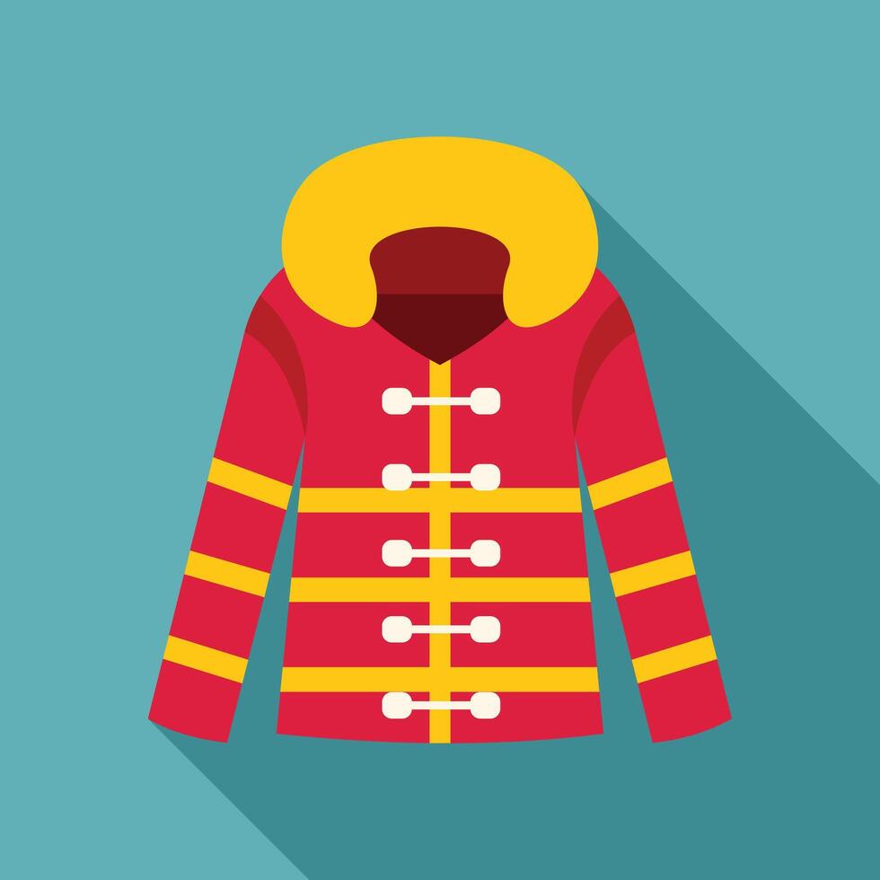 Red marching band jacket with yellow stripes and collar, flat design illustration vector