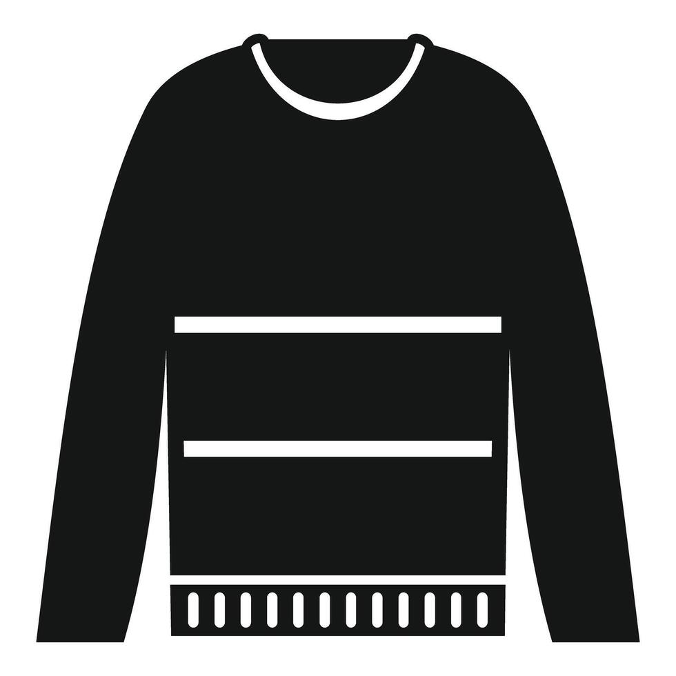 Black sweater with white stripes and bottom detail featuring long sleeves and a round collar vector
