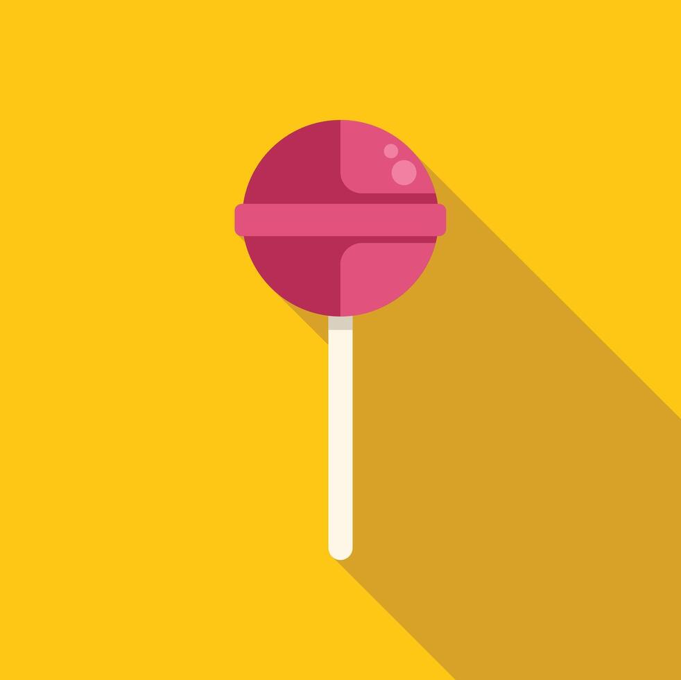 Round pink lollipop with white stick on yellow background vector