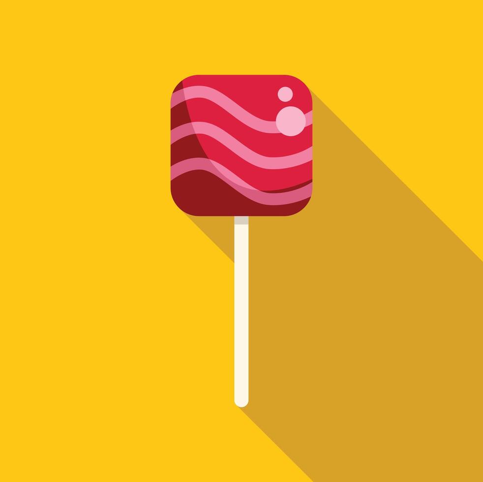 Square red lollipop with wavy design on yellow background vector