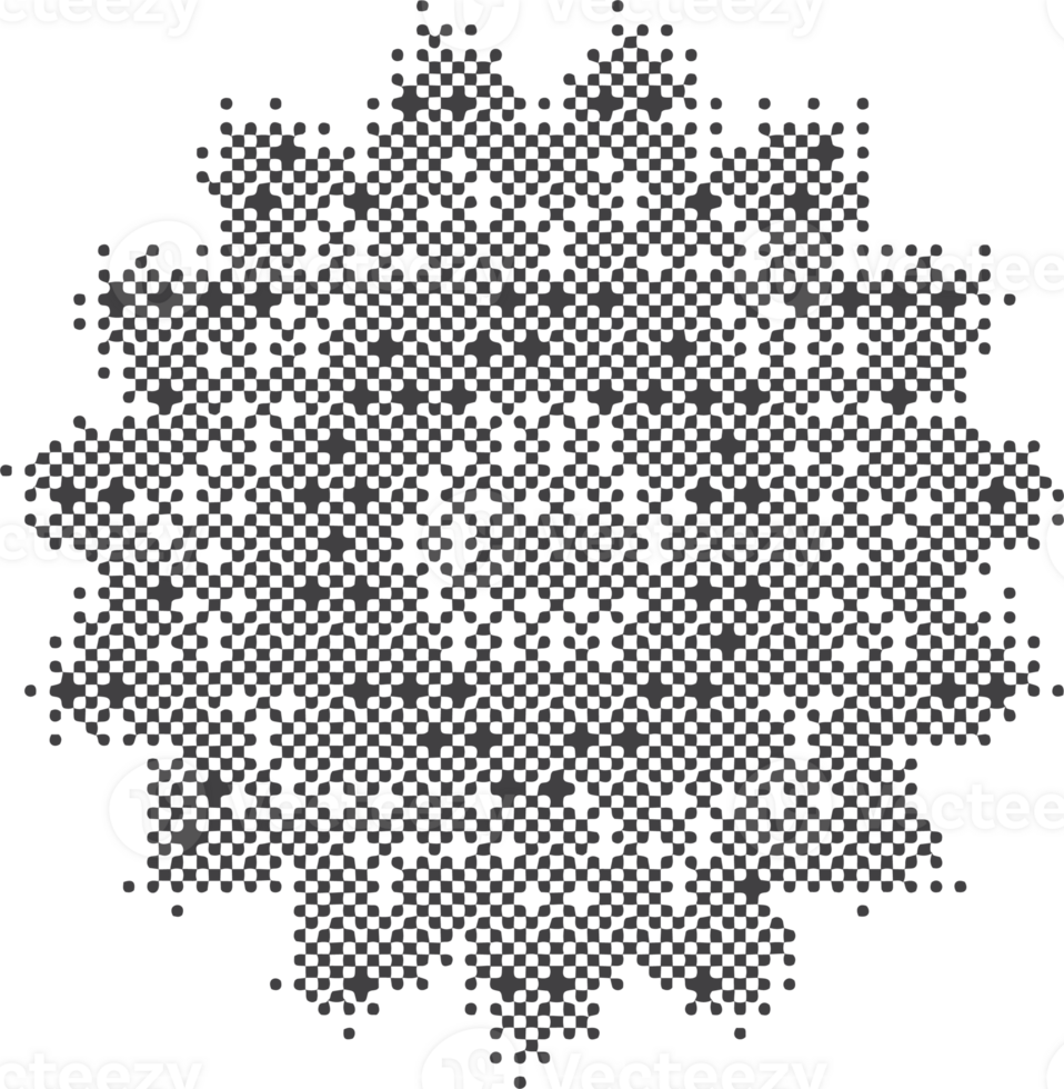 Pixel pattern shape. Textured flower with bitmap Y2k dither gradient. Retro computer game graphic effect. Halftone grunge illustration png