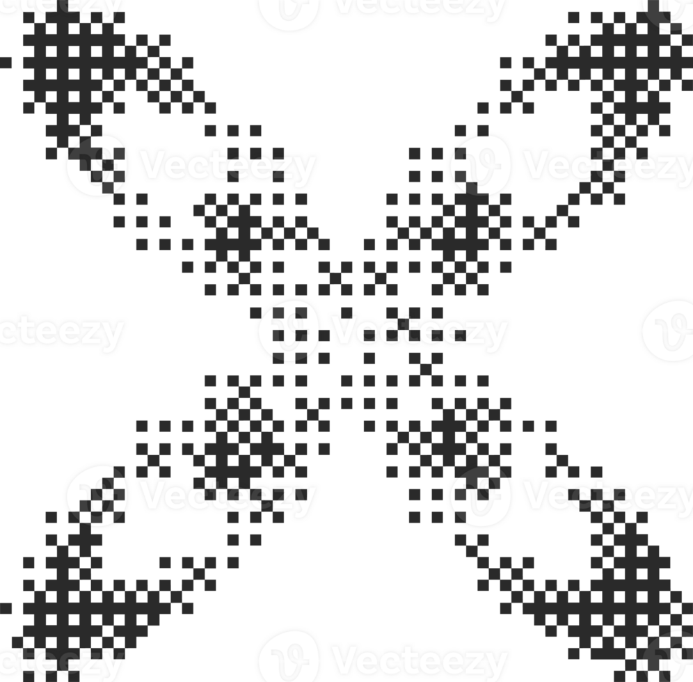 Pixel pattern shape. Textured flower with bitmap Y2k dither gradient. Retro star with old computer game graphic effect. Halftone grunge illustration png