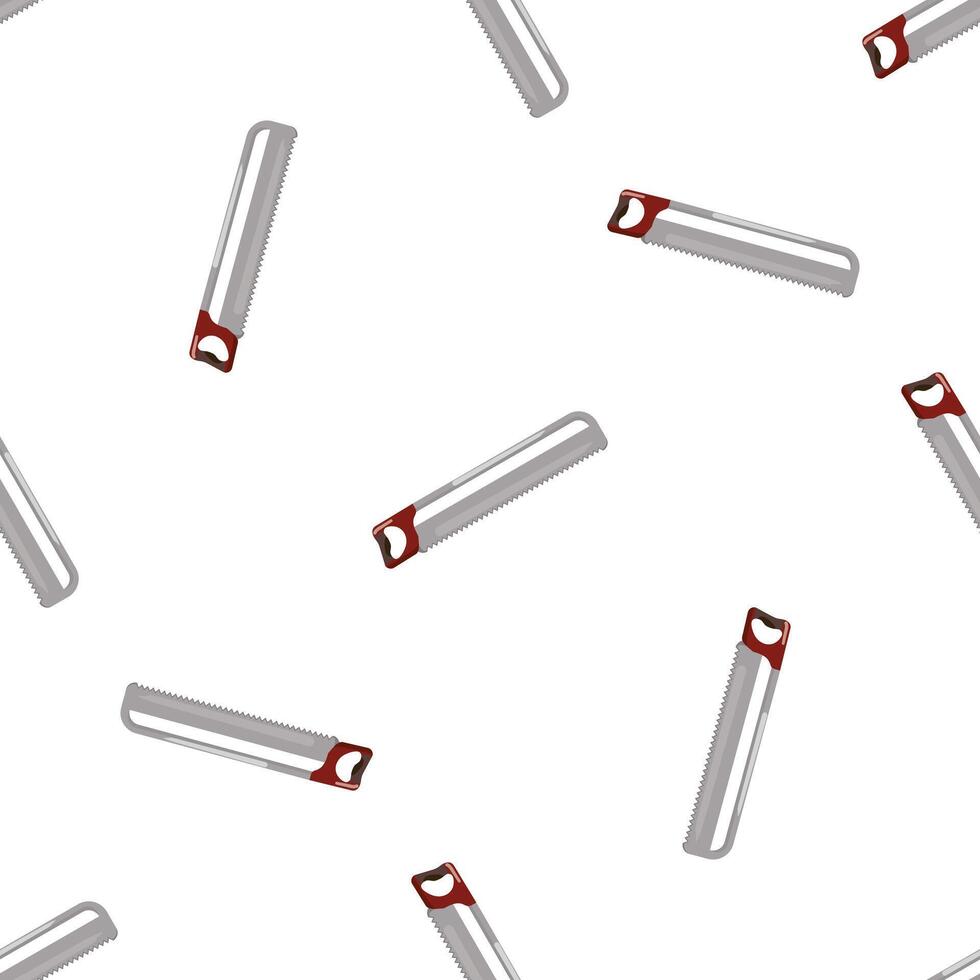 Seamless pattern of hand saws with red handles on white background vector