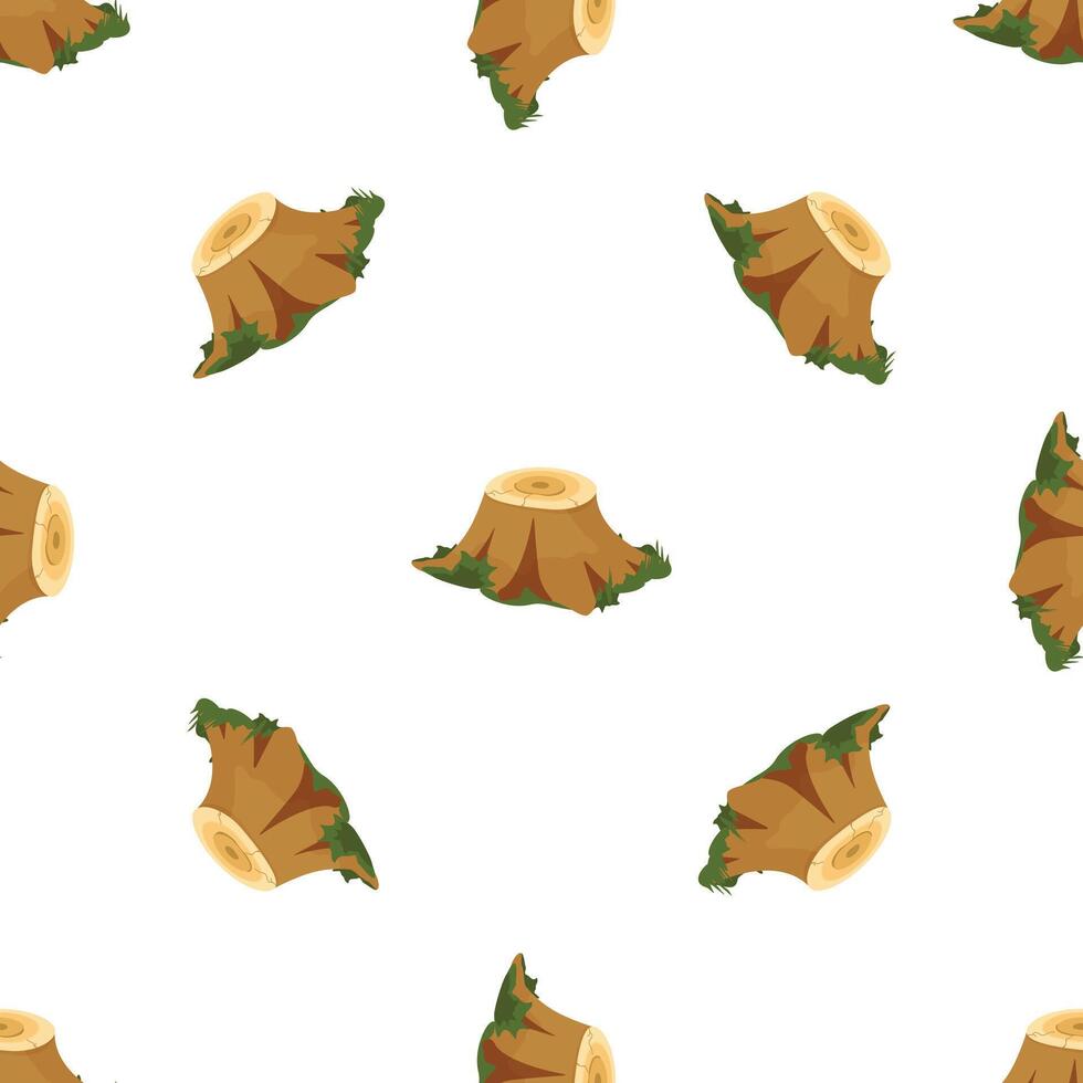 Seamless pattern of tree stumps surrounded by green grass on white background vector