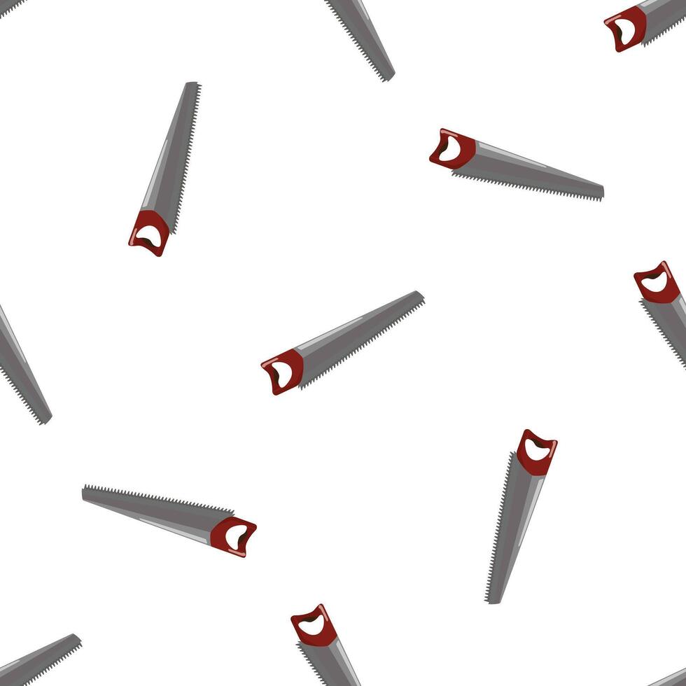 Hand saw with red handle seamless pattern on white background vector
