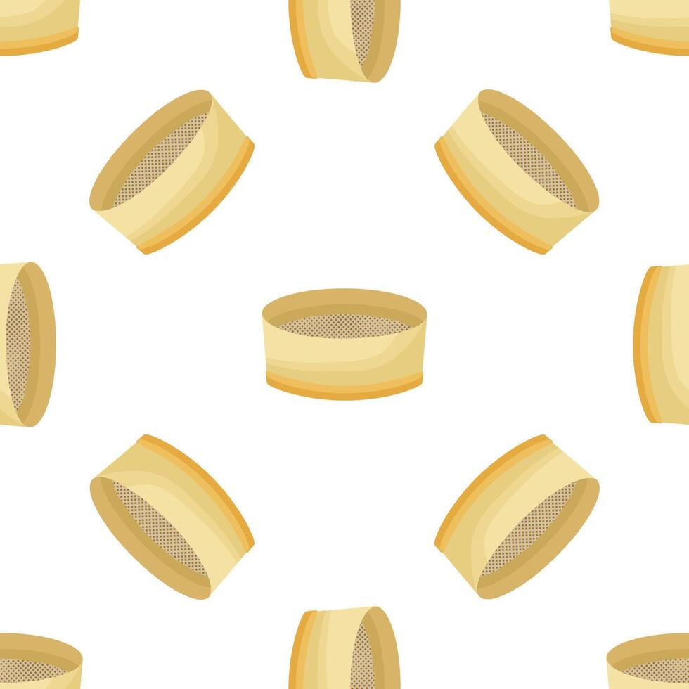 Seamless pattern of round wooden sieves for sifting flour or other ingredients vector