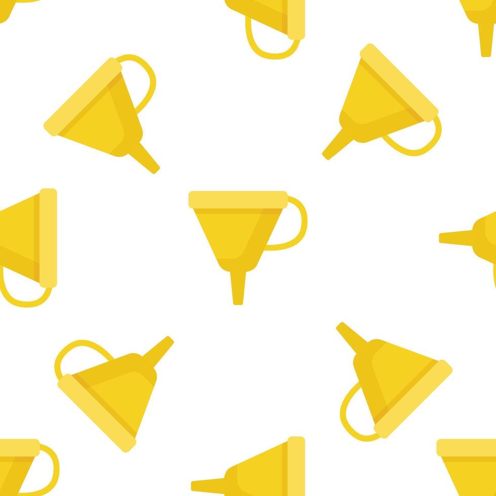 Yellow funnel seamless pattern on white background representing filtering and concentration vector