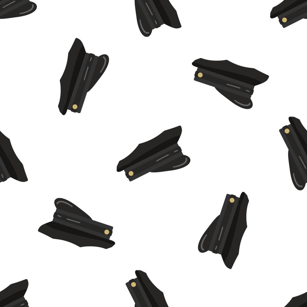 Seamless pattern of black leather peaked caps with gold buttons on white background vector