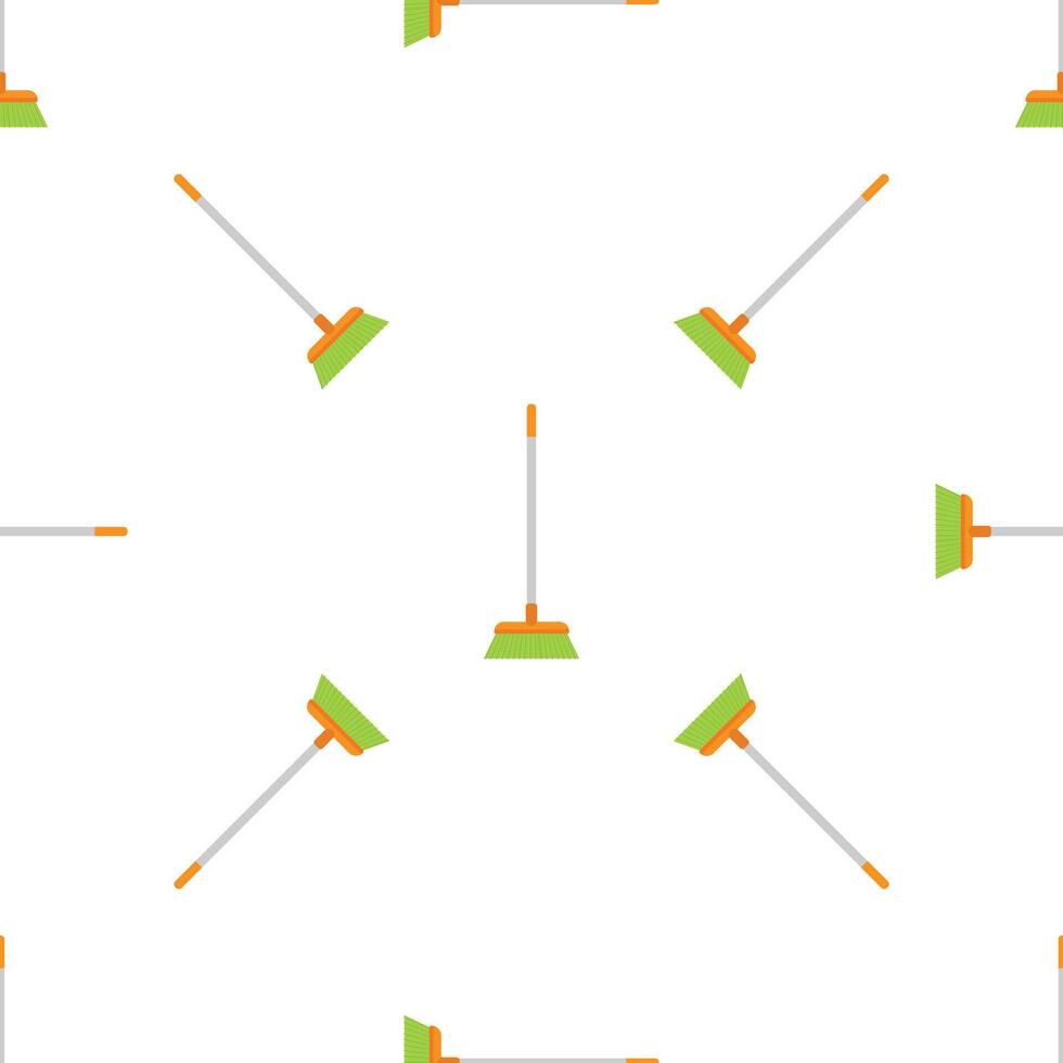 Green broom with orange handle seamless pattern on white background vector