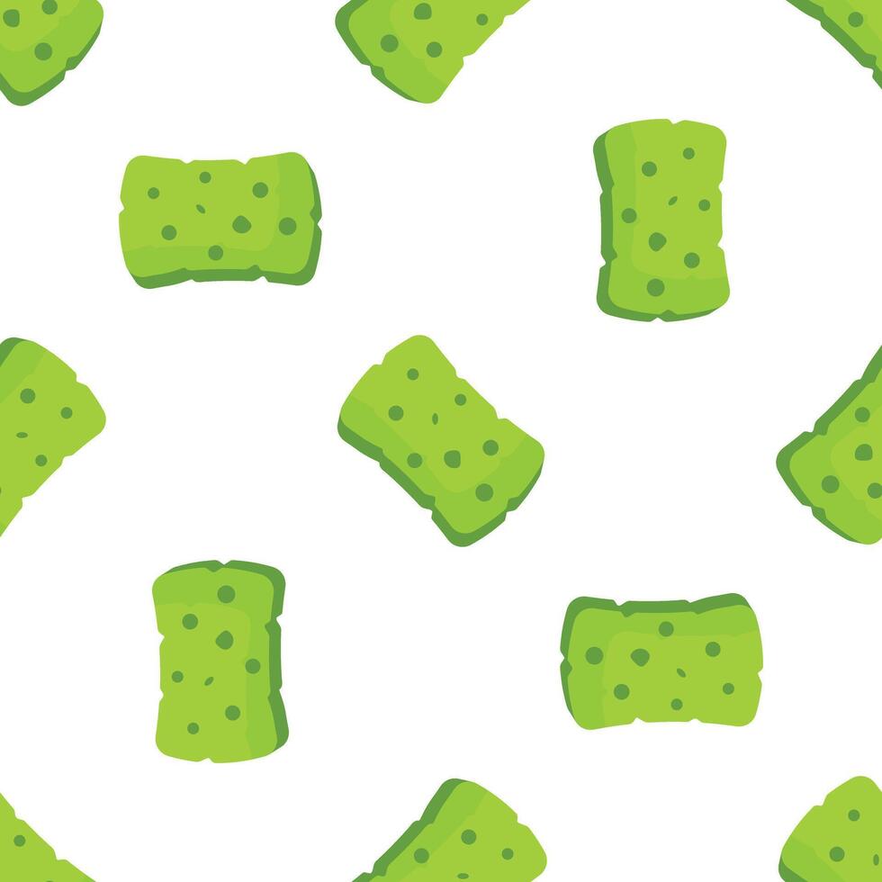 Green sponges seamless pattern on white background for cleaning vector