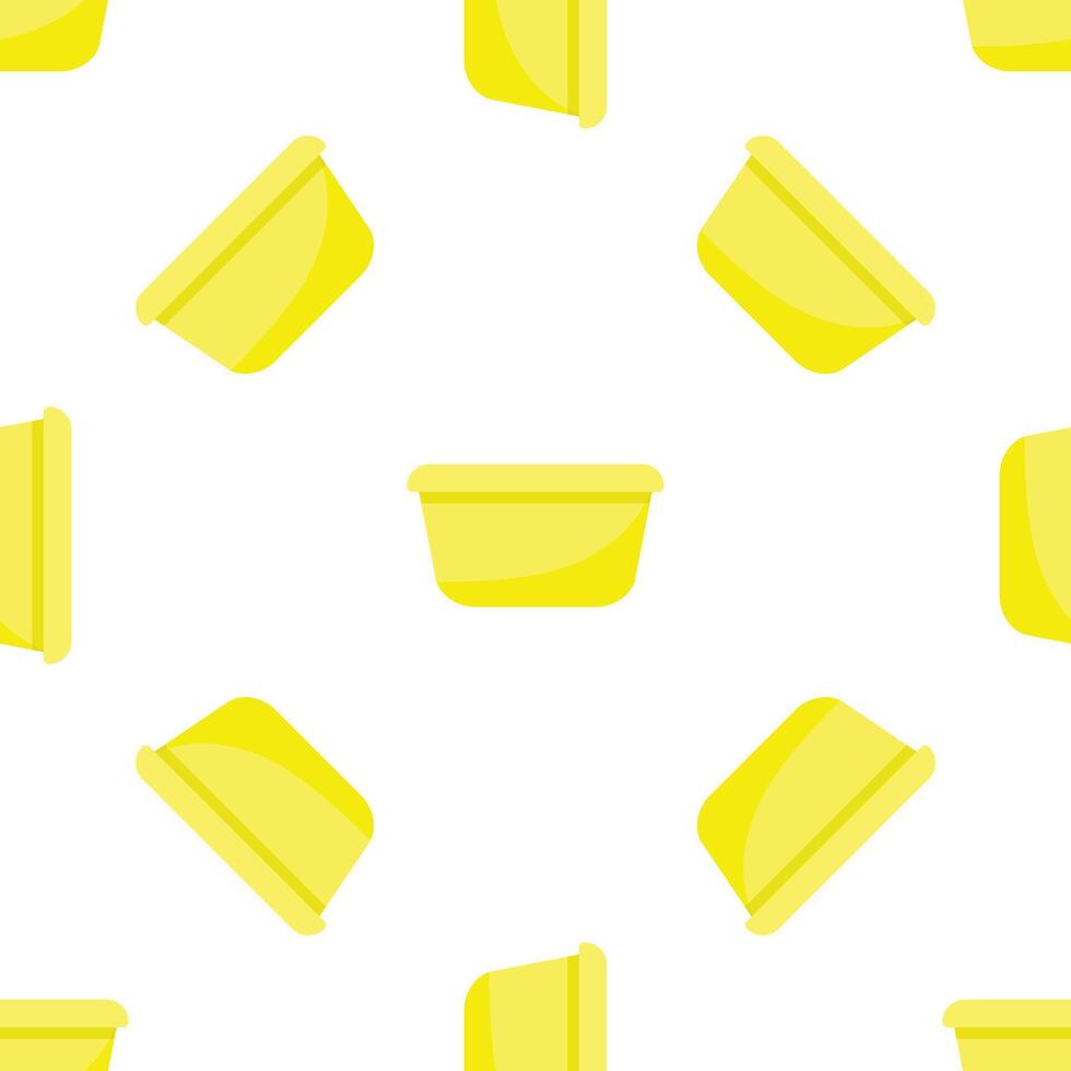 Yellow plastic food container seamless pattern on white background vector