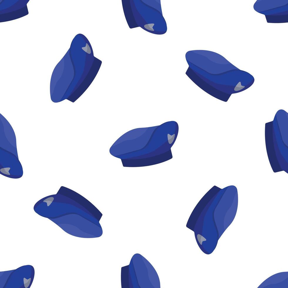 Seamless pattern of blue military berets rotating on white background vector