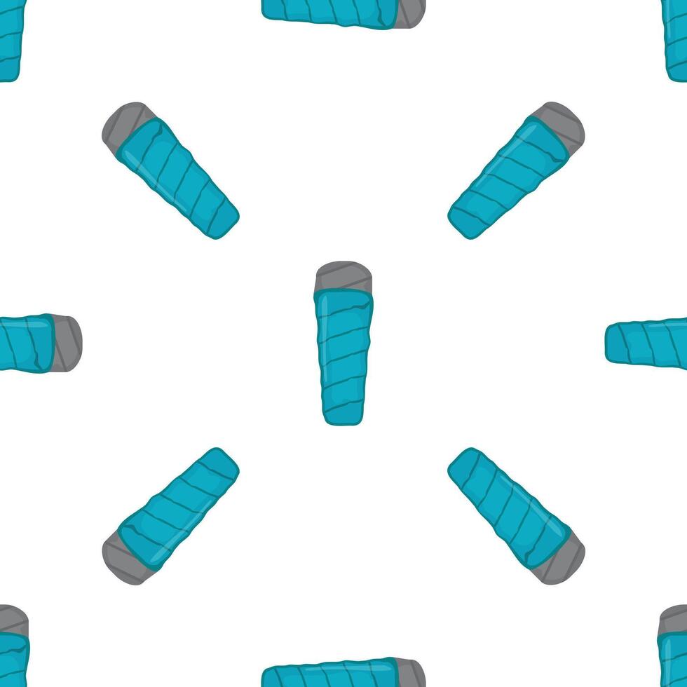 Seamless pattern with blue rolled up sleeping bag for camping and hiking vector