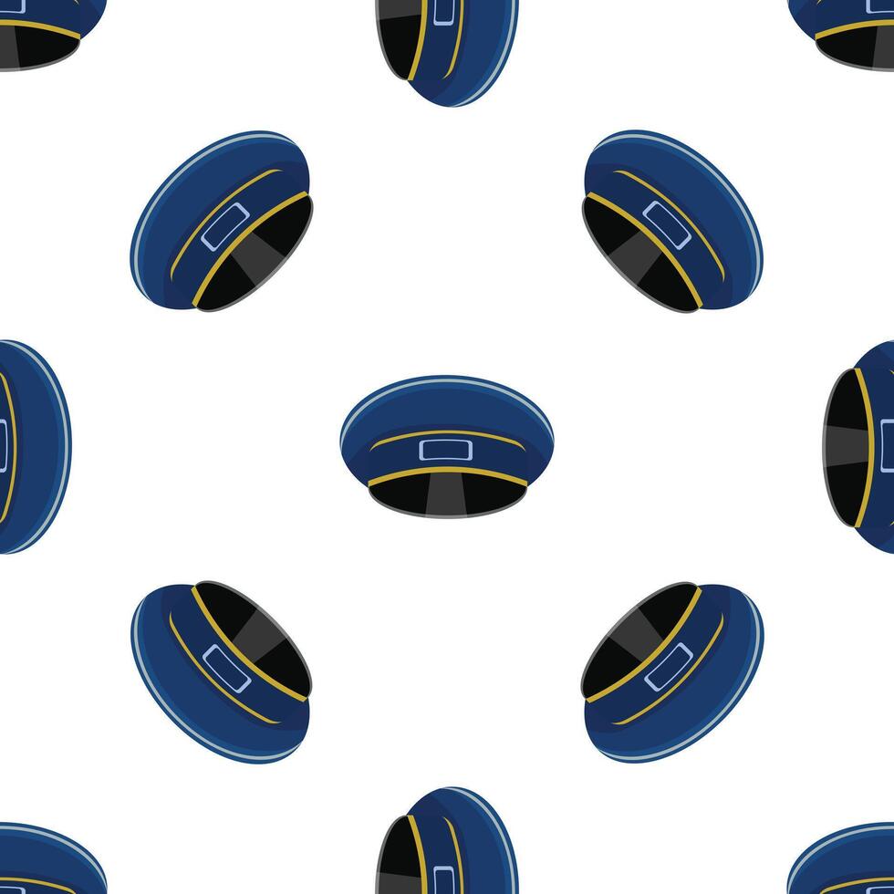 Seamless pattern of blue train conductor hats on white background vector