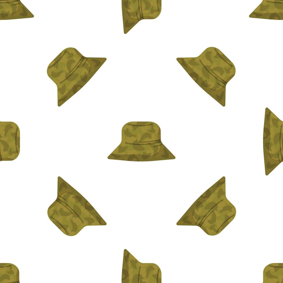 Camouflage bucket hats seamless pattern on white background vector