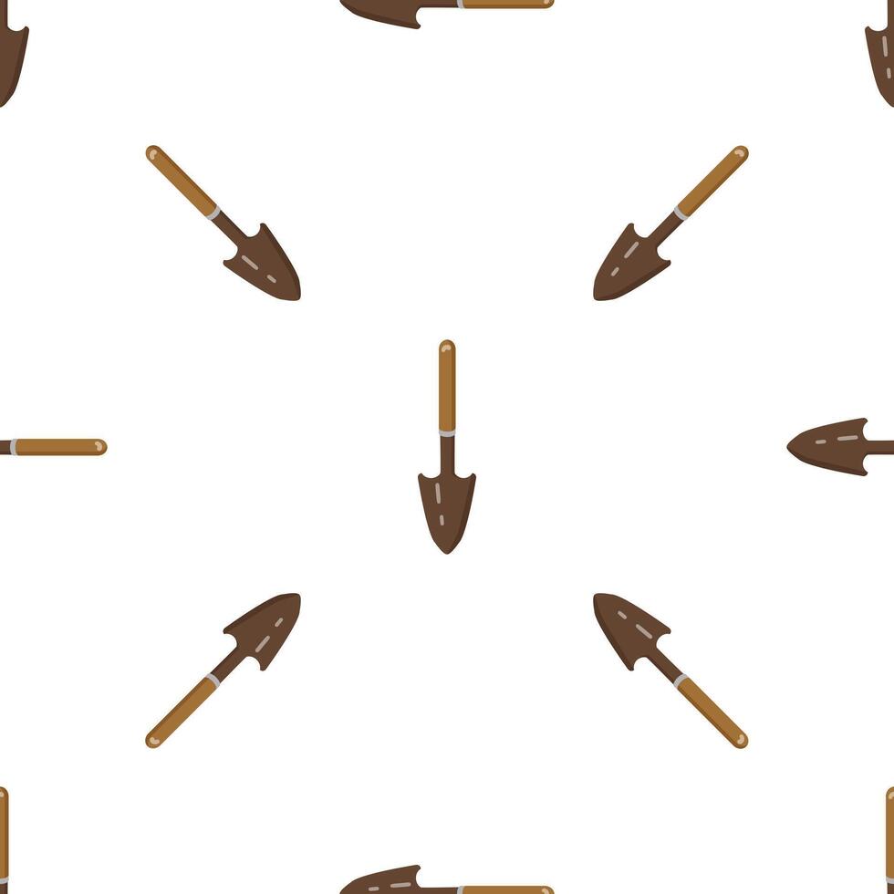Seamless pattern of gardening trowels on a white background, ideal for agriculture, landscaping, and gardening projects vector