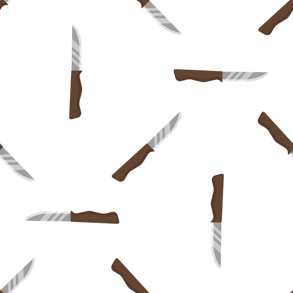 Seamless pattern of kitchen knives with brown wooden handles on white background vector