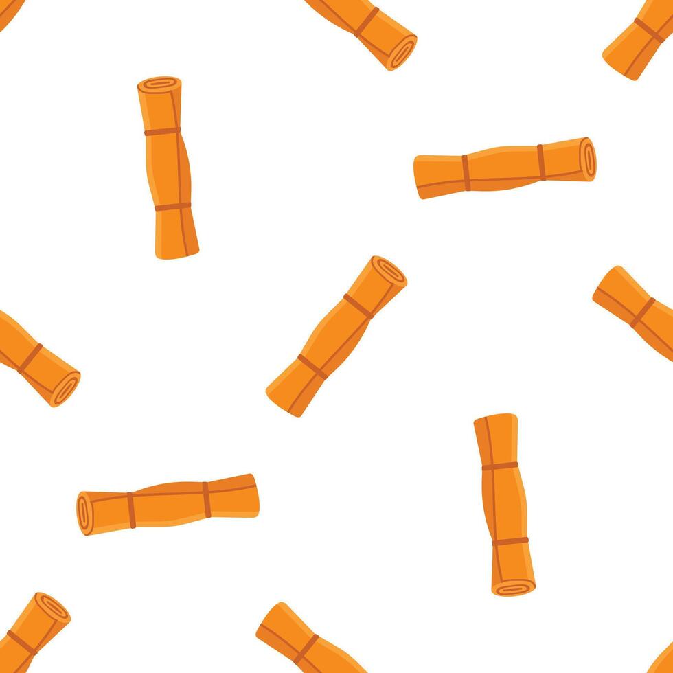 Seamless pattern of rolled orange camping sleeping mat on white background vector