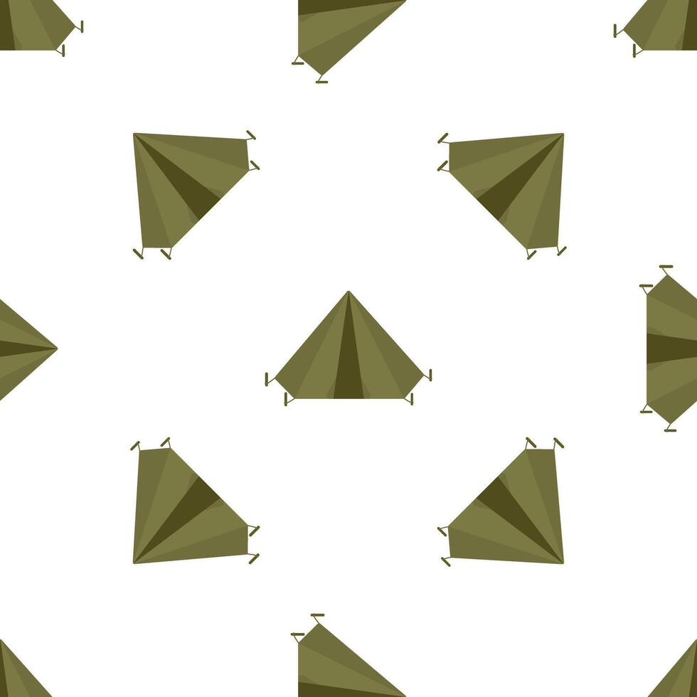 Camping tent seamless pattern on white background, tourist symbol, fabric design, wrapping paper vector