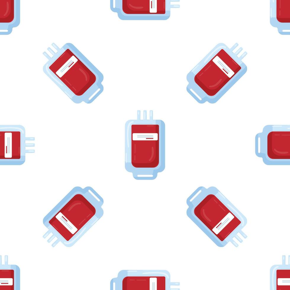 Seamless pattern with blood bag for transfusion or donation repeating on white background vector