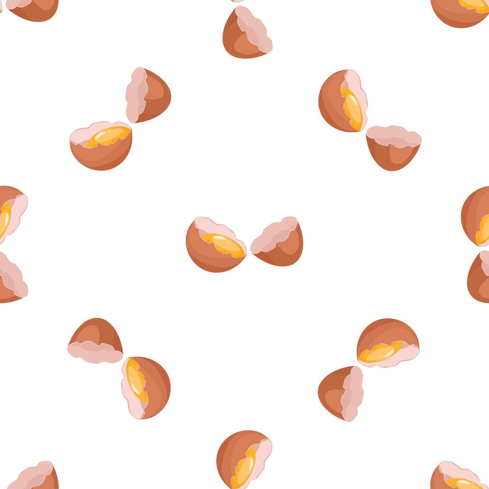Broken eggs seamless pattern showing yolk and shell vector